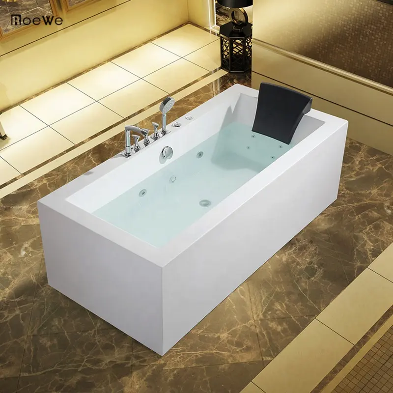 rectangle 1800mm morden whirlpools bath tube with pillow, bathroom acrylic bathtubs hydro massage bathtub whirlpool