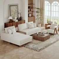 Ensemble de canapés modulaires en forme de L de haute qualité, style moderne, avec pieds en bois, style italien, tissu blanc, canapé sectionnel pour salon