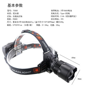 ไฟฉายคาดศีรษะ LED สีขาว แสงเลเซอร์ ซูมปรับโฟกัสได้ แบตเตอรี่แบบชาร์จได้ 3600 มิลลิแอมป์ ปรับความสว่างได้ สำหรับตกปลาตอนกลางคืน พร้อมบริการสลักโลโก้ - Product Image 2