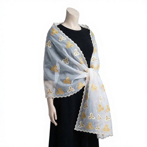 Wholesale Women Chiffon Shawl Floral Embroidery Lightweight Breathable Soft Elegant Ethnic Scarf Daily Wear Head Wrap - Product Image 3