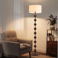 Lampadaire rétro en fer et noyer, abat-jour en tissu, design gourde, style mid-century, pour salon, chambre, hôtel, décoratif