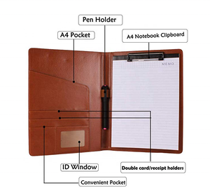 แผ่นหนังเทียมแพดโฟลิโอพร้อมแผ่นเขียนขนาดตัวอักษรโฟลเดอร์จัดระเบียบเอกสารที่ถูกกฎหมายการสัมภาษณ์งานออกแบบได้ตามต้องการ - Product Image 4