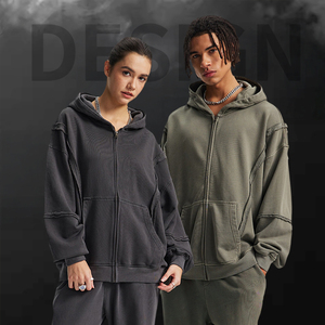 Sweat à capuche unisexe en coton de haute qualité avec fermeture éclair, épais, vintage, coupe oversize, streetwear, écologique, logo personnalisé, délavé à l'acide pour homme - Product Image 1