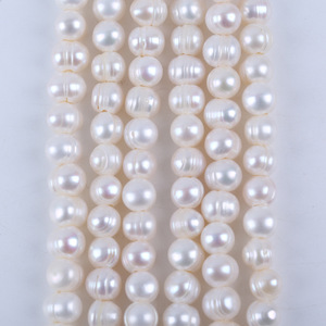 Cuentas de Agua Dulce Naturales al por Mayor, 18 cm, Casi Redondas, 9-10 mm, Producto Semiterminado con Orificio de 2.5 mm - Product Image 1