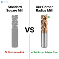 HRC60 Carbide Corner Radius End Mill D6*R0.5 Bull Nose Milling Cutter Alat CNC Presisi Lapisan AlTiN ODM OEM 4-Flute