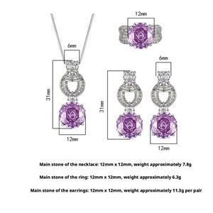 Wholesale Fashion Jewelry Eco-friendly Copper 12MM Violet Zircon Wedding Necklace <b>Sets</b> for Women Jewelry for Romantic - Product Image 2