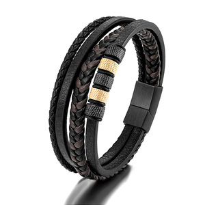 Fashion Stainless Steel Beaded Multilayer Woven Leather <b>Rope</b> <b>Bracelet</b> Trend Men's Leather <b>Bracelet</b> - Product Image 2