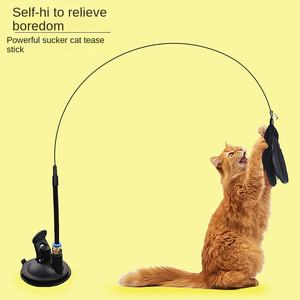 Krachtige Sucker <span class=keywords><strong>Cat</strong></span> Ticker met staaldraad, lange staaf en veren, zelfverlichtende, vervelingbestendige bijt-speelgoed voor huisdierentertainment - Product Image 2