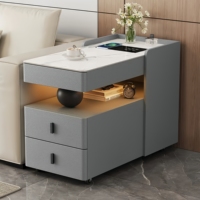 Table basse intelligente avec charge sans fil, lumière à capteur de mouvement RGB, plateau en pierre frittée, table basse mobile moderne, 2 tiroirs