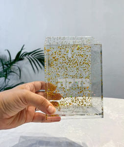 Judaica Lucite Glitter Gold Tzedakah Box Boîte <span class=keywords><strong>de</strong></span> don <span class=keywords><strong>de</strong></span> <span class=keywords><strong>fonds</strong></span> <span class=keywords><strong>de</strong></span> bienfaisance en acrylique juif - Product Image 4
