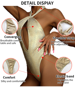 Costume da bagno lucido con chiusura a schiena alta da donna in oro Sexy - Product Image 6