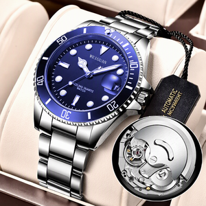 Reloj mecánico automático para hombre, color verde, con indicador de fecha, manecillas luminosas, correa de <span class=keywords><strong>acero</strong></span> inoxidable, resistente al agua hasta 30M - Product Image 6