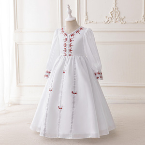 Nuovo Design Abito per Bambini Eid Al-Fitr Ricamato Bianco Costume Islamico Musulmano per Bambini Abiti Lunghi Formali da Damigella con Fiori - Product Image 2
