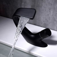 Robinet de lavabo de salle de bain de luxe moderne à cascade thermostatique monotrou noir avec cartouche céramique en laiton pour eau chaude et froide