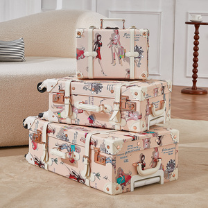 UNIWALKER FACTORY Vintage Maleta Set con cerradura TSA, ODM OEM Hecho a mano Faux Leather Spinner Trunk Equipaje <span class=keywords><strong>para</strong></span> mujeres - Product Image 2