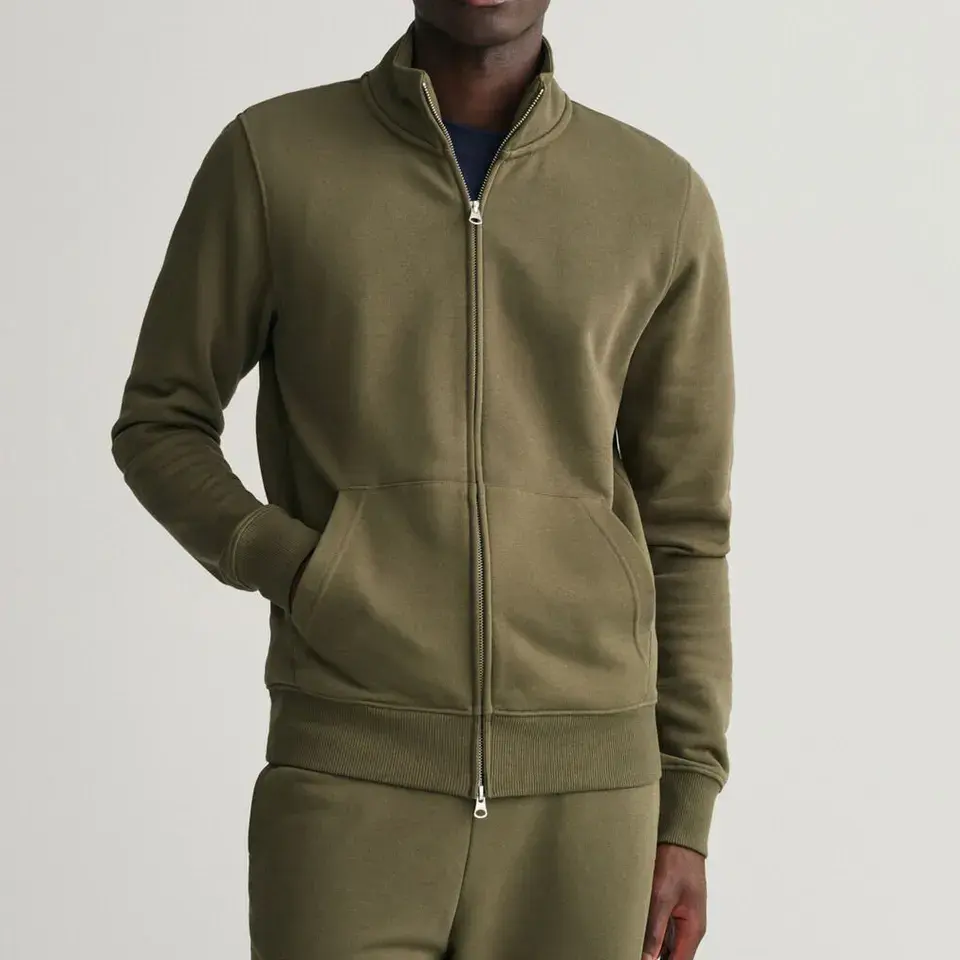 Hai cách dây kéo thiết kế không có mũ trùm đầu của nam giới Zip cổ áo Cardigan Zip Up cổ áo hoodies với túi