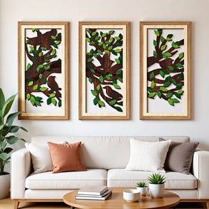 KingWIN Wooden Wall Hanging Ornament <b>Framed</b> Brown <b>Plant</b> Design For Living Room Bedroom Home Decor - Product Image 1