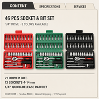 Ensemble d'outils de mécanique manuelle professionnel de 46 pièces, clé à douille, clé à cliquet manuelle, kit d'outils de réparation à domicile, pour moto et vélos