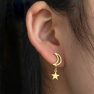 Pendientes de Botón con Diseño Coreano Moderno, Chapados en Oro Rosa, de Acero Inoxidable, con Forma de Luna y Estrella, para Bodas, Fiestas y Compromisos - Product Image 6