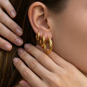 ต่างหูห่วงสแตนเลส 316L กันน้ำ ดีไซน์หรูหรา ชุบทอง 14K 18K แฟชั่นสำหรับผู้หญิง - Product Image 2