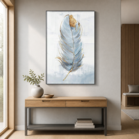 Seni Dinding Kanvas Triptych Bunga Botani Biru dengan Bulu untuk Ruang Tamu, Kamar Tidur, Hotel, Interior Modern Skandinavia