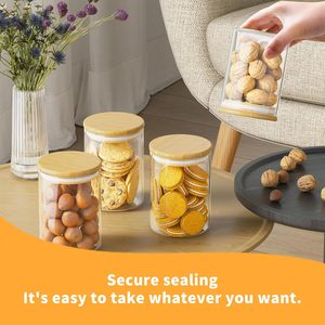 Thủy tinh lưu trữ lọ kín và nhãn, thủy tinh gia vị lọ thực phẩm Frosted thủy tinh rỗng xu hướng nến lọ với tre Nắp bằng gỗ - Product Image 2