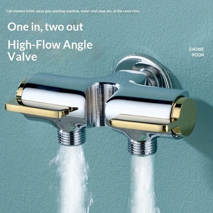 Pulvérisateur <span class=keywords><strong>de</strong></span> bidet mural moderne en laiton électroplaqué or avec pistolet <span class=keywords><strong>de</strong></span> chasse d'<span class=keywords><strong>eau</strong></span> pour toilettes et robinet d'angle un entrée deux sorties - Product Image 4