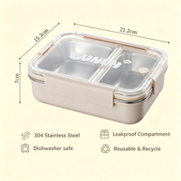 Boîte à lunch bento portable pour enfants à 3 compartiments, couvercles en PP, récipient alimentaire en acier inoxydable 304 pour l'école, le bureau