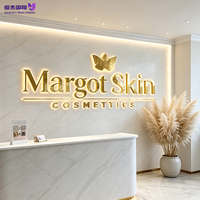 Enseigne en lettres en acier inoxydable rétroéclairées par LED 3D en or miroir personnalisée, logo graphique papillon pour la réception de salons de cosmétiques et de beauté