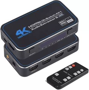 Commutateur <span class=keywords><strong>HDMI</strong></span> Justlink <span class=keywords><strong>4K</strong></span> 60Hz 4 entrées 1 sortie HDR avec extracteur audio SPDIF optique 3,5 mm ARC télécommande IR pour TV moniteur projecteur - Product Image 1
