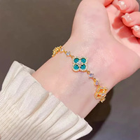 Bracelet en cristal scintillant trèfle à quatre feuilles 2025, bracelet en acier inoxydable plaqué or, zircon rose, bracelet porte-bonheur tendance, cadeau