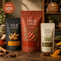 Bolsa de especias mate premium impresa a medida, tipo stand-up, a prueba de olores, 100g 250g 500g, para cúrcuma, pimentón y hierbas