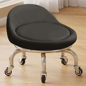<b>Roller</b> Stool With Wheels Black Seat Chrome Frame For Home Cleaning And Shoe Changing - Product Image 4