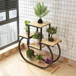 Wholesale Home Garden 4 Tiers Standing Black Iron Flower Rack Metal Flower Stand For Plant