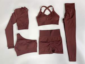 Vente en gros Ensemble yoga 5 pièces à <span class=keywords><strong>compression</strong></span> hautement extensible Soutien-gorge de sport et culotte de levage Ensemble hauts à manches longues pour femmes - Product Image 2