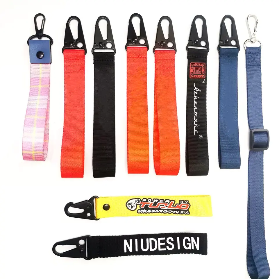 Membawa Tali Pergelangan Tangan Keselamatan Lanyard dengan Logo Cetak Bordir Kustom untuk Pemegang Kartu Telepon Kunci Mobil