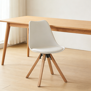 Chaise de salle à manger scandinave contemporaine, coque en PP blanc avec pieds en bois de hêtre, design minimaliste et épuré pour différents environnements - Product Image 1