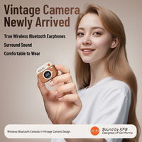 Earphone Mini Q85 Bentuk Kamera Retro Bahan ABS Nirkabel