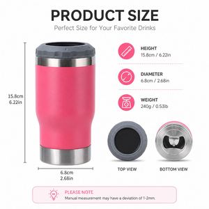 Refroidisseur de canettes de bière en acier inoxydable à double paroi, 4 en 1, 14 oz, avec logo personnalisé, revêtement en poudre, ouvre-bouteille - Product Image 2