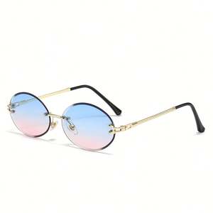 Gafas de Sol Personalizadas con Logotipo 2025, Montura Metálica Pequeña para Hombre, Gafas de Sol Ovaladas sin Montura con Protección UV400 para Mujer - Product Image 4