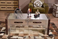 Table basse à double tiroir de style industriel Bar à cigares Rivet en aluminium Casier à vin Mobilier personnalisé pour hôtels Clubs Café