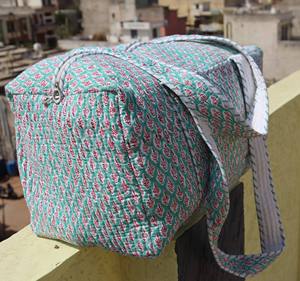 Handmade Quilted Sport Duffle <b>Bag</b>-Women's Travel Eco-Friendly Cotton Large Capacity Durable Weekender Casual <b>Overnight</b> Packing - Product Image 1