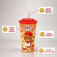 Gobelet réutilisable pour enfants avec logo personnalisé, en PP, 470 ml, écologique, sans BPA, avec couvercle et paille, pour le camping en plein air