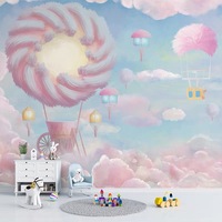 Papier peint imperméable de style moderne 3D-18D Princesse rose et beignets avec ballon à air chaud pour la décoration de la chambre des filles et des enfants