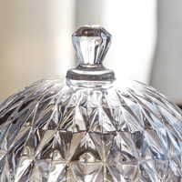 Cloche de présentation alimentaire ronde en verre sodocalcique, motif diamant gaufré, avec plateau, durable et réutilisable pour les boulangeries