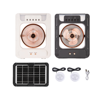 Ventilateur solaire portable blanc et noir, dernière génération, avec fonction de pulvérisation, éclairage et recharge de téléphone