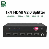 Splitter 1x4 4K60Hz 2.0 1 Input 4 Output Adaptor Layar Multi Monitor dengan Adaptor Daya untuk Komputer Kantor Desktop