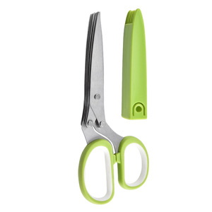 مقص مطبخ متعدد الاستخدامات من الفولاذ المقاوم للصدأ لتقطيع الأعشاب والتوابل والخضروات مثل الخس والكزبرة، مزود بـ 5 شفرات وغطاء. - Product Image 4