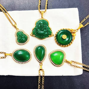 Collier <span class=keywords><strong>Bouddha</strong></span> Thaïlandais en <span class=keywords><strong>Jade</strong></span> Naturel avec Bordure en Cristal et Agate, Pendentif <span class=keywords><strong>Bouddha</strong></span> Maitreya Rire - Product Image 3