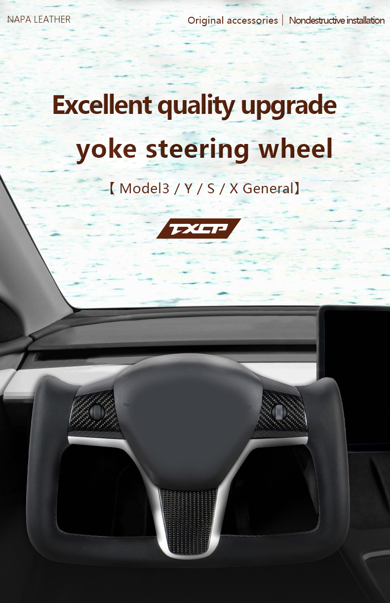 For Tesla Model 3 Yoke S X Model Y Carbon Fiber Leather Car Steering Wheel
